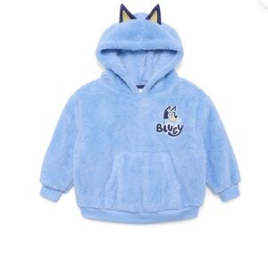 Bluey Toddler Kids Fuzzy Blue Pullover, Hood, Kangaroo Pocket NWT